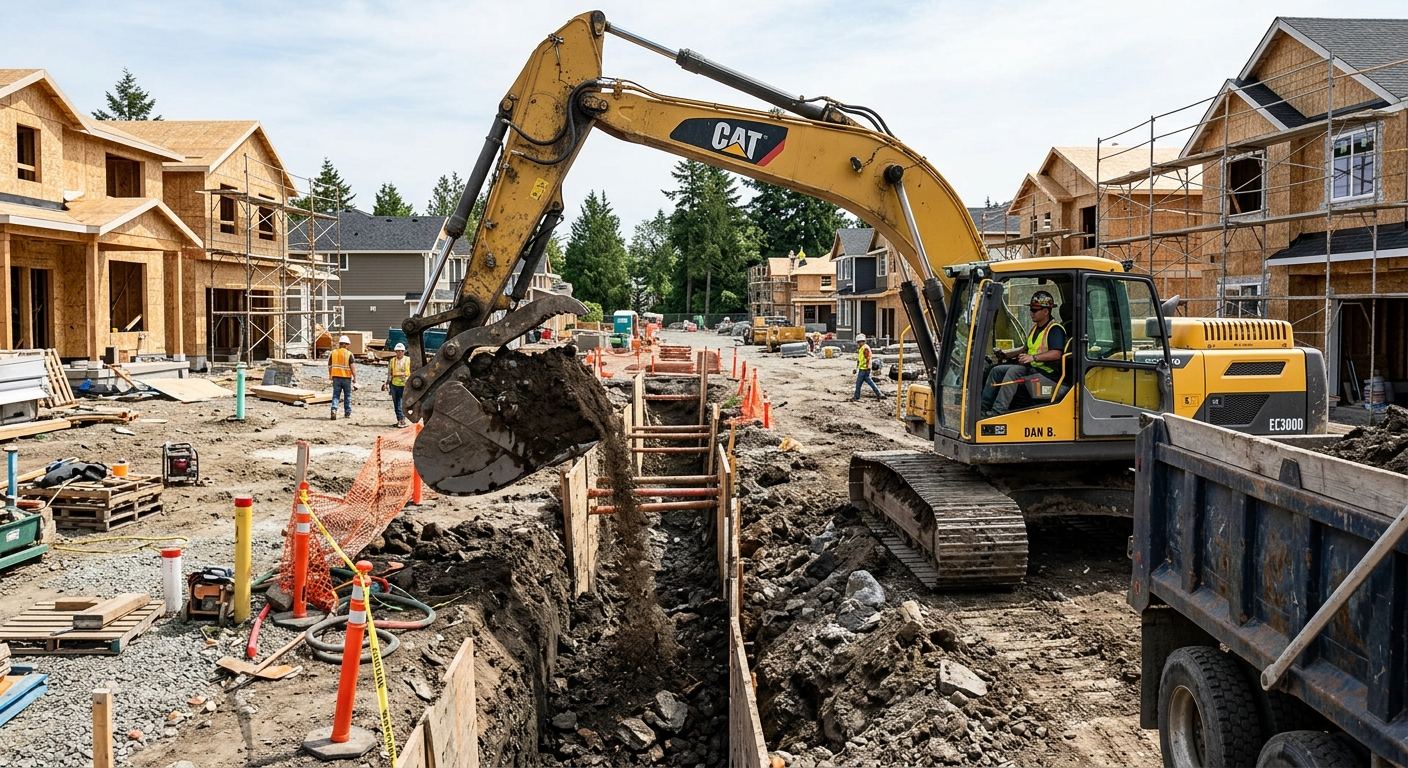 Chantier d'excavation à Compton, Québec
