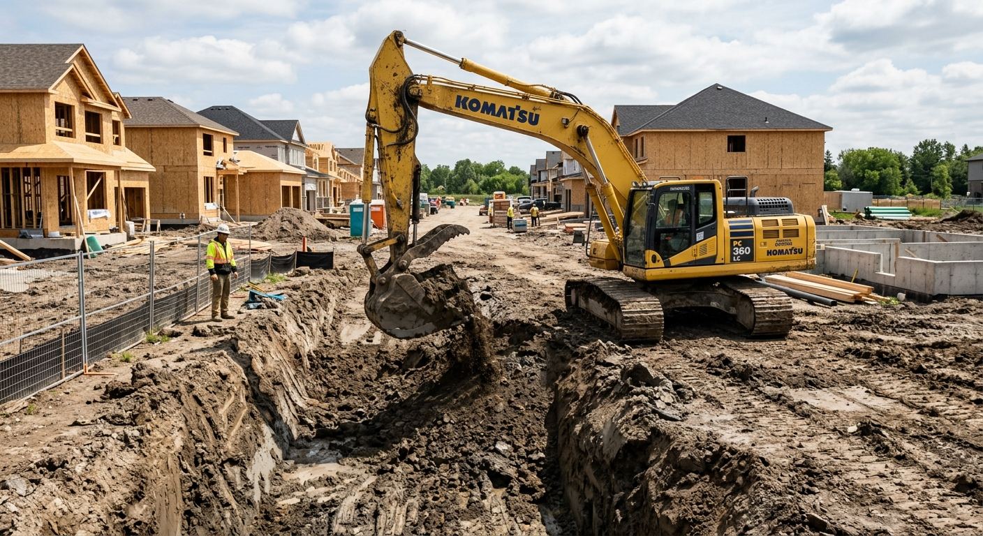 Chantier d'excavation à Escuminac, Québec
